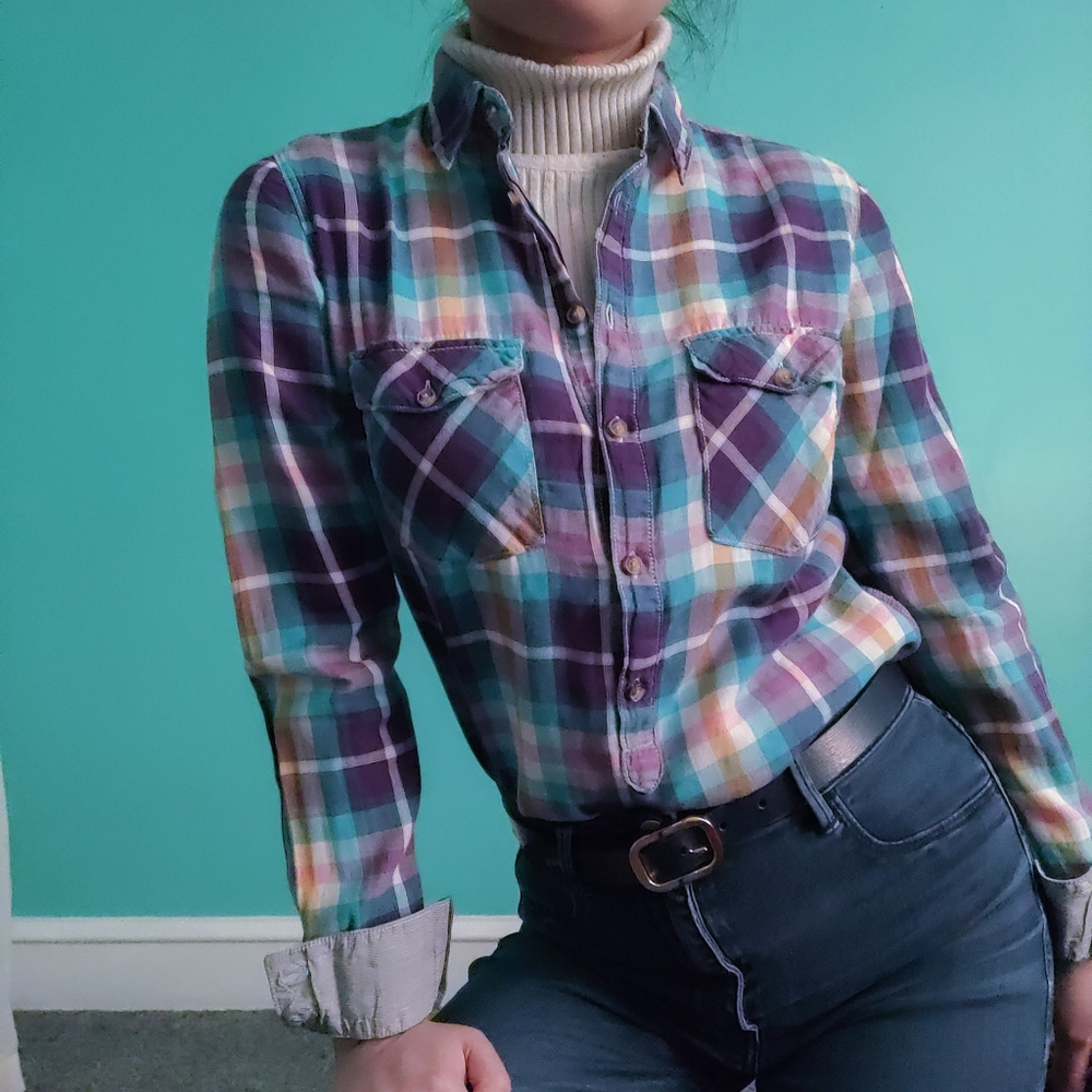 H&M LOGG 100% Cotton Long Sleeve Collared Plaid Shirt